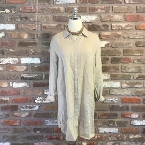 J. JILL Linen Natural Tan Khaki Button Tunic Shirttail Side Slits Top M